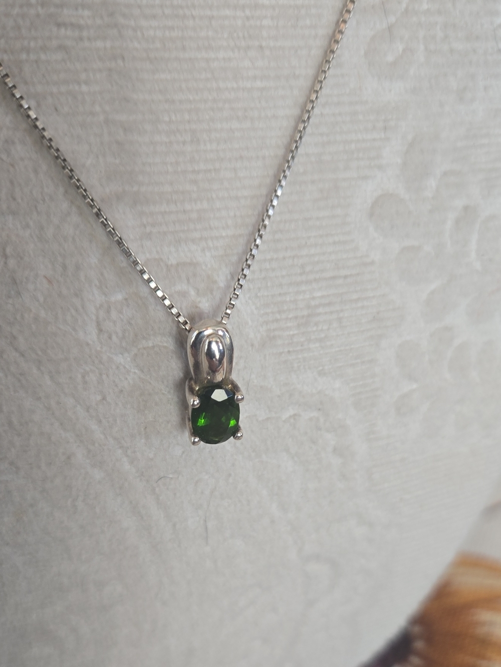 Petite Green, Chrome Diopside Solitaire Pendant, Sterling Silver with 925 Chain